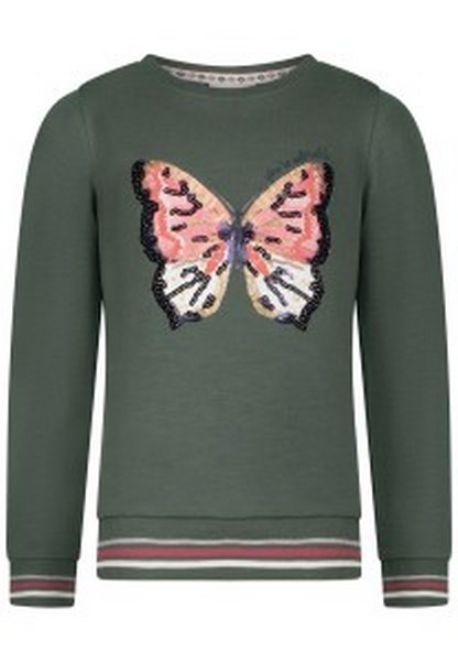 SALT AND PEPPER Girls Sweat PrintSeq Butterfly olive melange, Größe 104-110