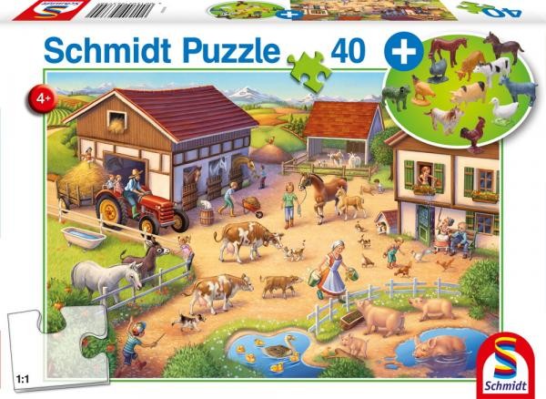 Schmidt Spiele Lustiger Bauernhof, 40 Teile, mit Add-on (Bauernhof-Set)