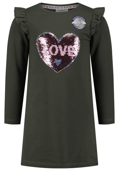 SALT AND PEPPER Girls Dress Heart Rev. Sequins olive